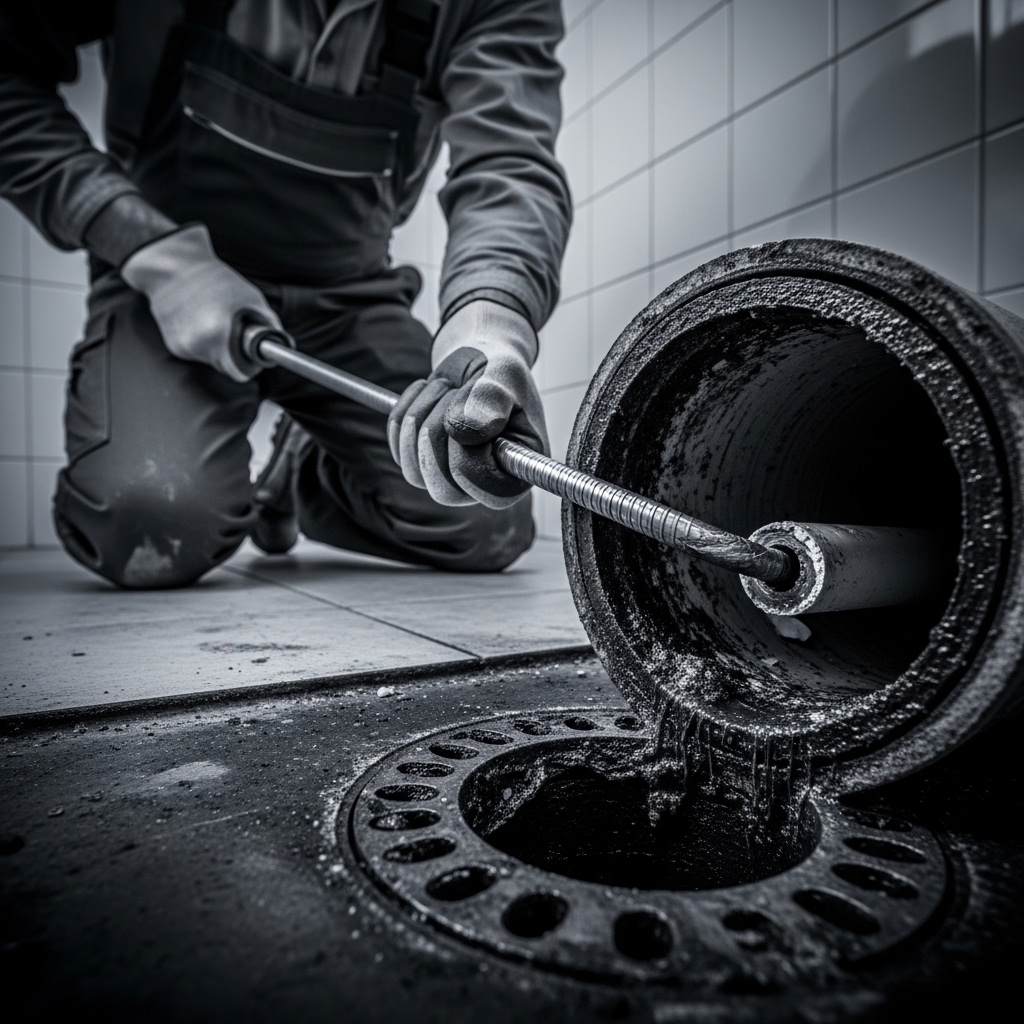 Traditional pipe rodding &mdash; dirty blocked drain